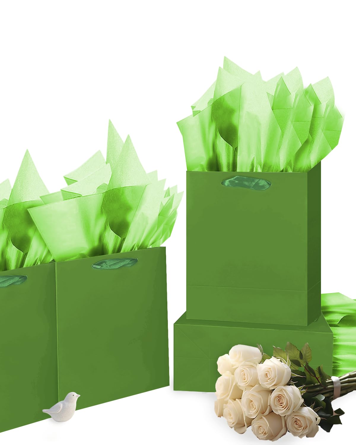 Set 12 Sacchetti Regalo Medi Di Carta Blu Con Manici, 12 Fogli Carta Velina E Etichette, Per Compleanni E Natale
