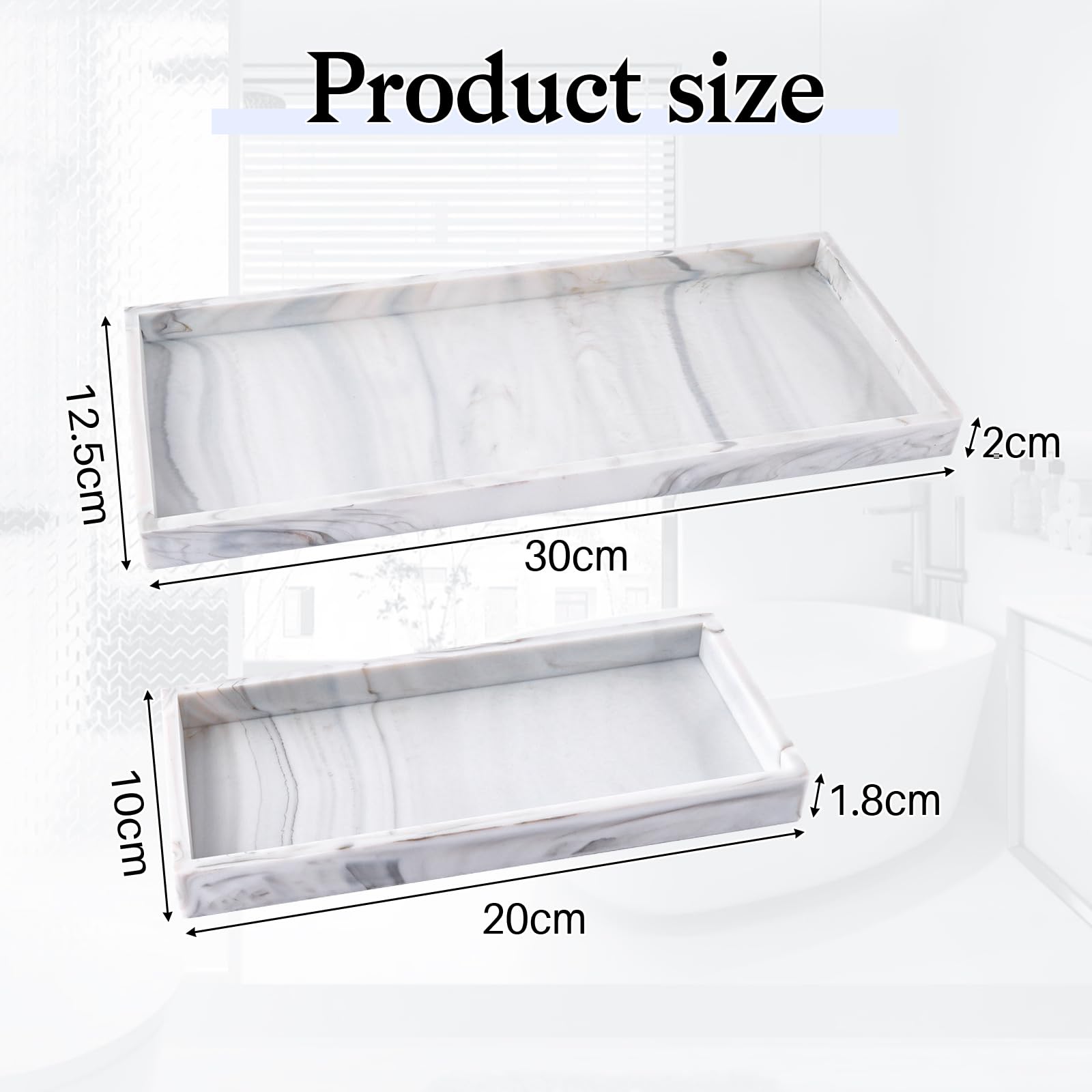 Lot De 2 Plateaux Salle De Bain Silicone Motif Marbre Ovale - Rangement Bijoux Et Cosmétiques