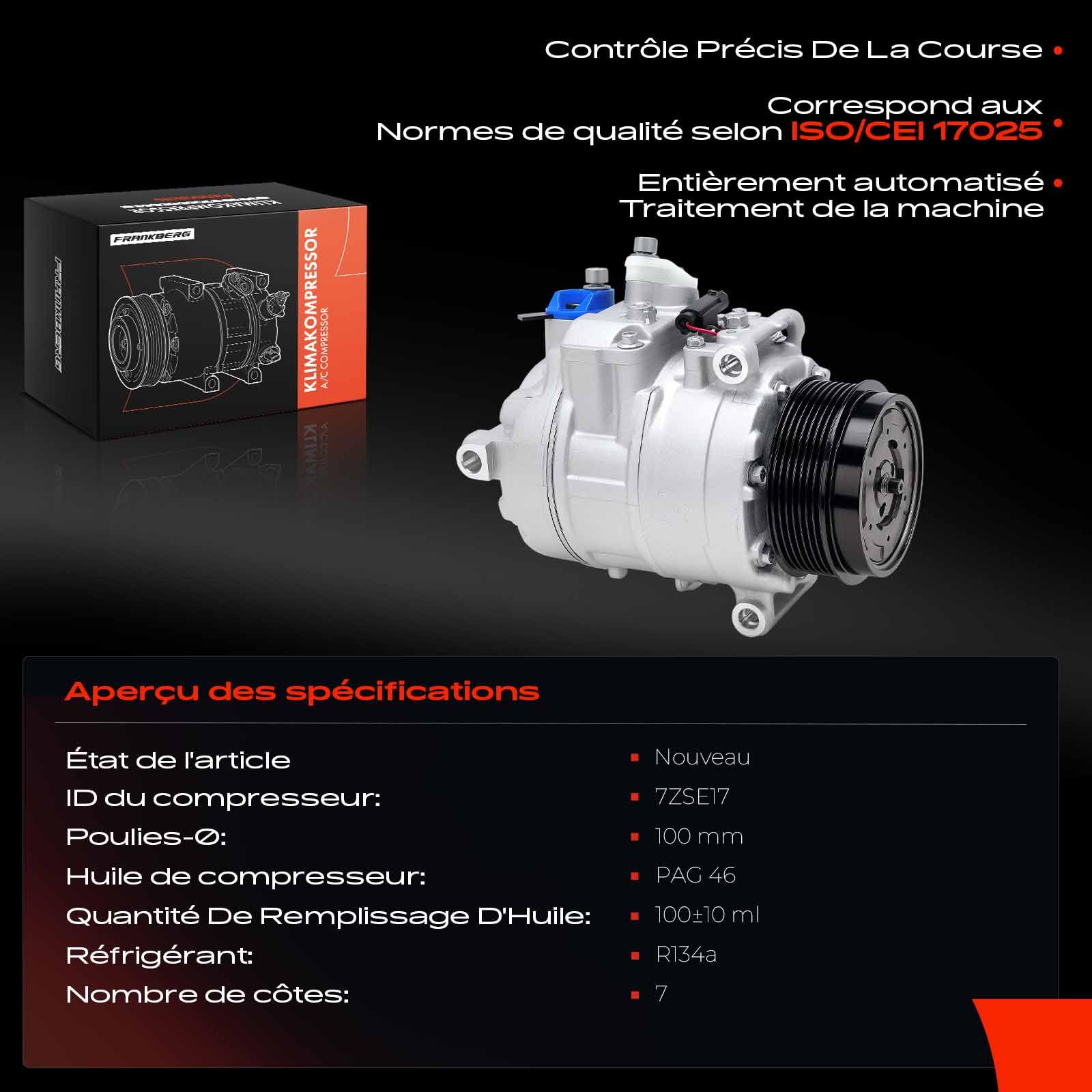 Frankberg Compresseur de climatisation avec embrayage, diesel, 0012301311 | Compatible avec: Bus Vito W639, Viano W639, Classe E, modèle T S211, Sprinter 35-T plateau/châssis B906, Classe E W211