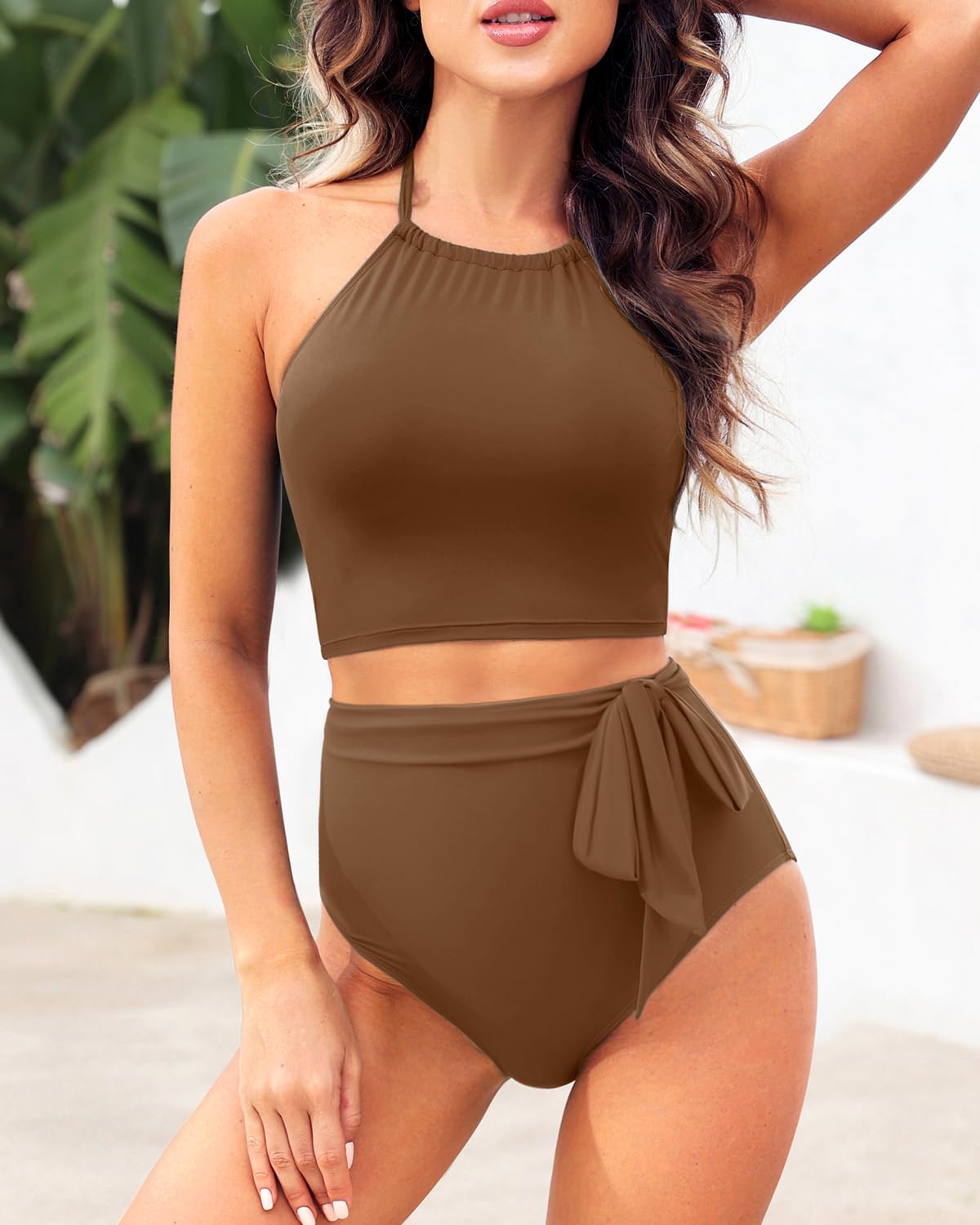 Tempt Me Women High Waisted Bikini Sets - Two Piece Swimsuit High Neck Bathing Suits Tummy Control Swimwear