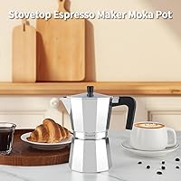 Vista 8 de Mongdio Cafetera de café expreso para estufa, cafetera cubana para estufa, olla italiana greca moca, 6 tazas de expreso, 10 onzas, color plateado
