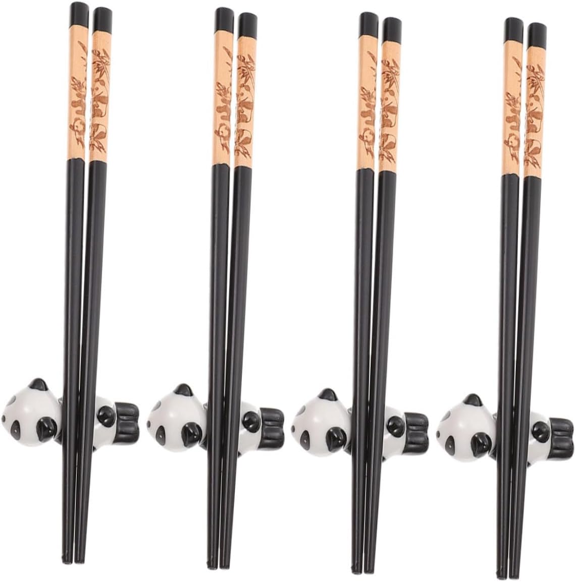 Luxshiny Panda Ceramic Chopsticks Rest Set with 12 Household Food-grade Chopsticks in Three Colors, Cute Kitchen Dining Flatware Holder for Home Use