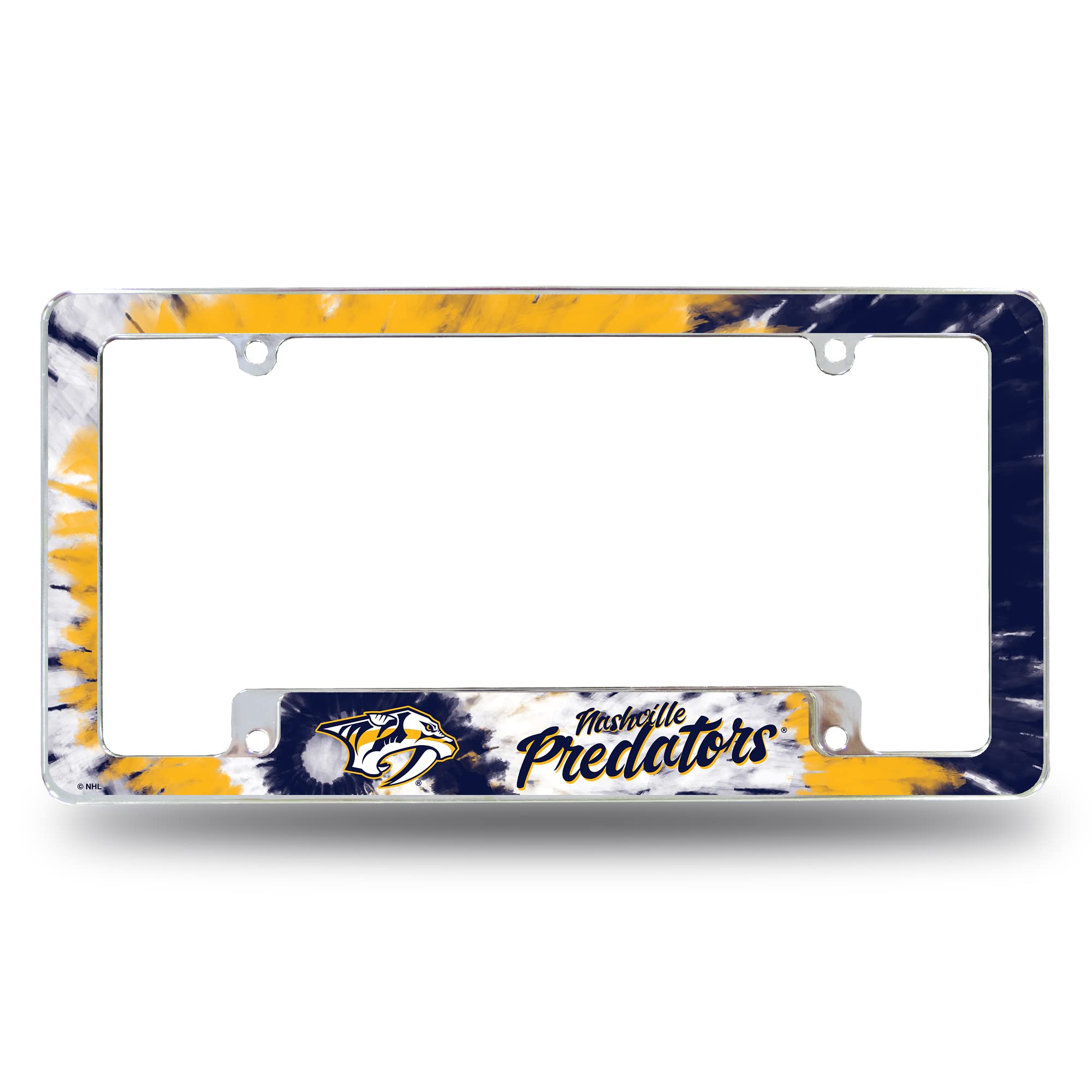 Rico Industries NHL Nashville Predators Tie Dye 12" x 6" Chrome All Over Automotive License Plate Frame for Car/Truck/SUV