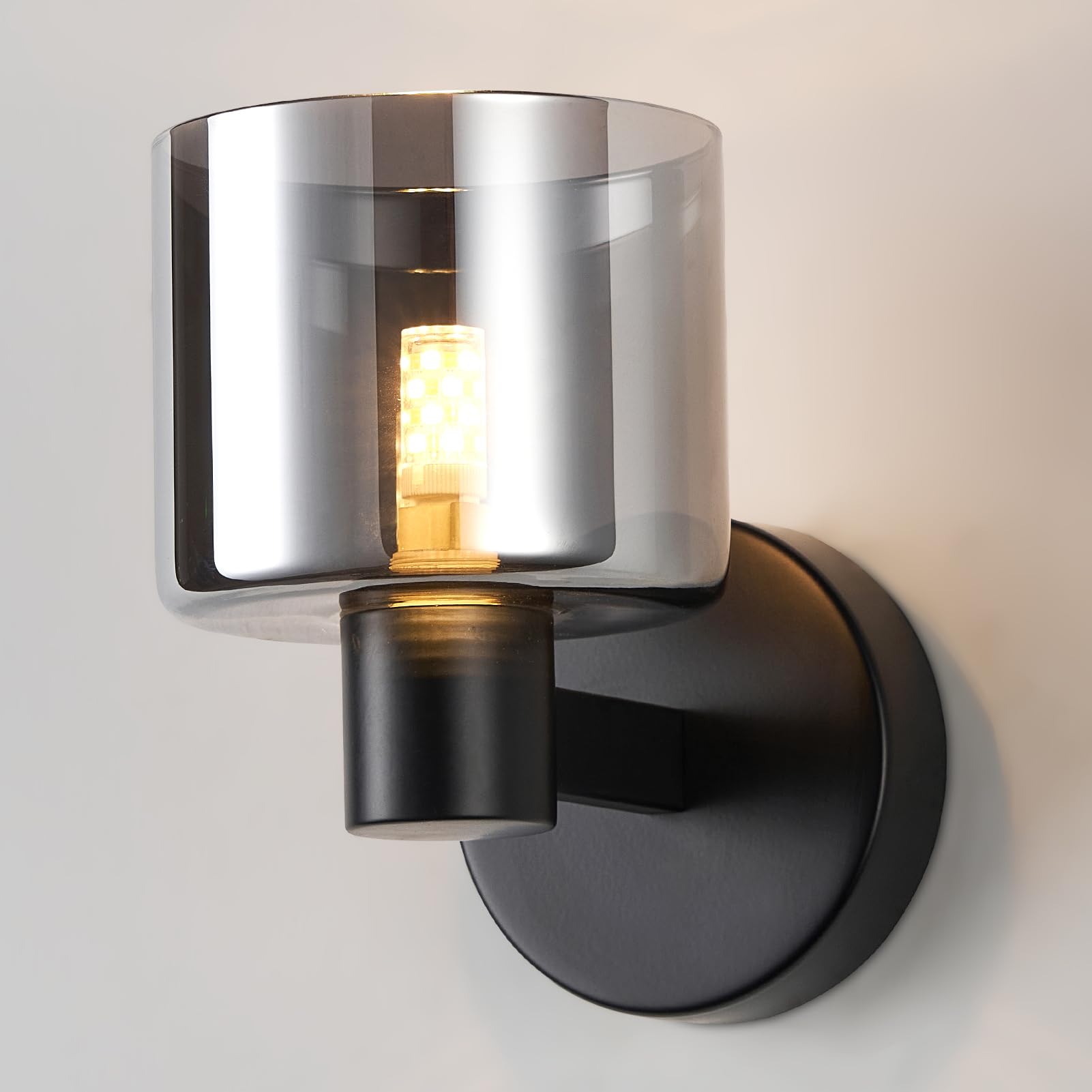 Harper Living Black Wall Light Matt Indoor Wall Lamp With Smoked Glass Shade In