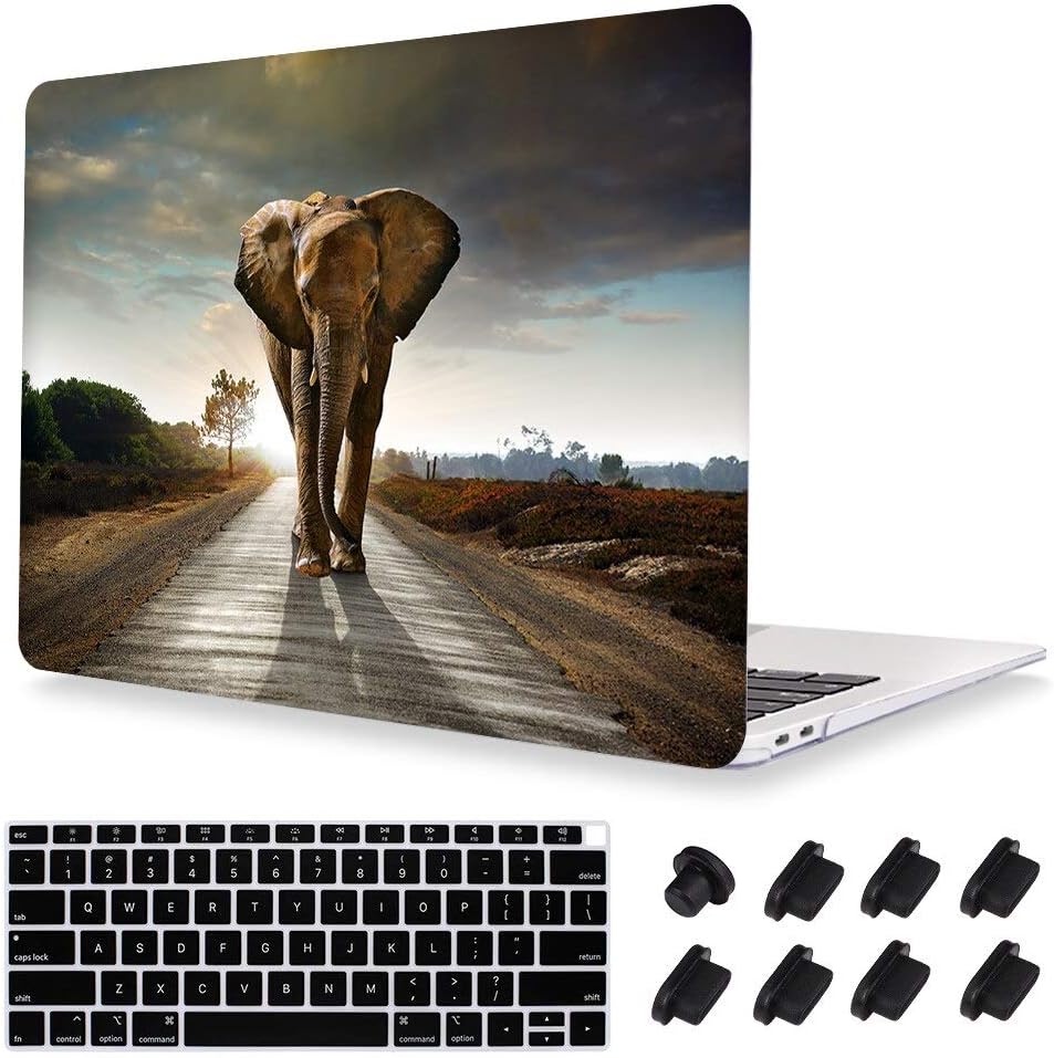 Print Animal Pattern Rubberized Hard Cover Clear Laptop case + Keyboard Skin + Dust Plug for MacBook Pro 15 with Retina (Model:A1398) - Elephant …