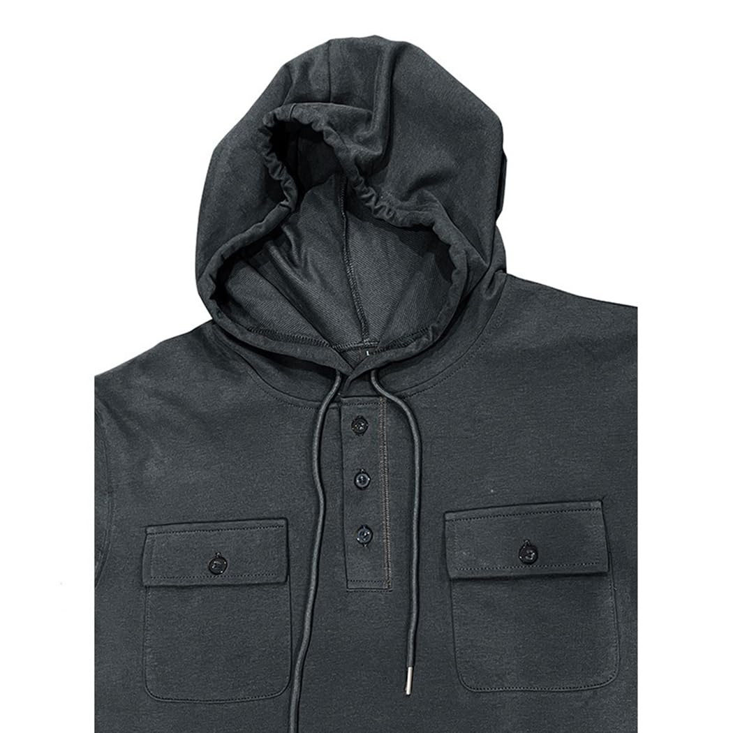 Sweat à Capuche à Manches Longues pour Homme T Shirts décontractés Sweatshirt à Capuche avec Cordon de Serrage et Boutons CS43