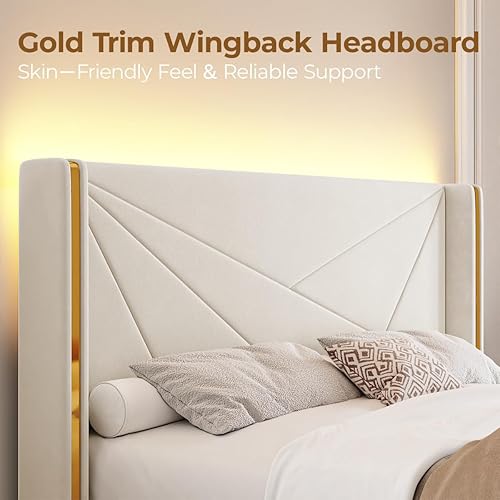 Miniatura 3 de Marco de cama tamaño completo con cajones de almacenamiento y cabecera con respaldo de ala, marcos de cama tamaño completo tapizados de terciopelo