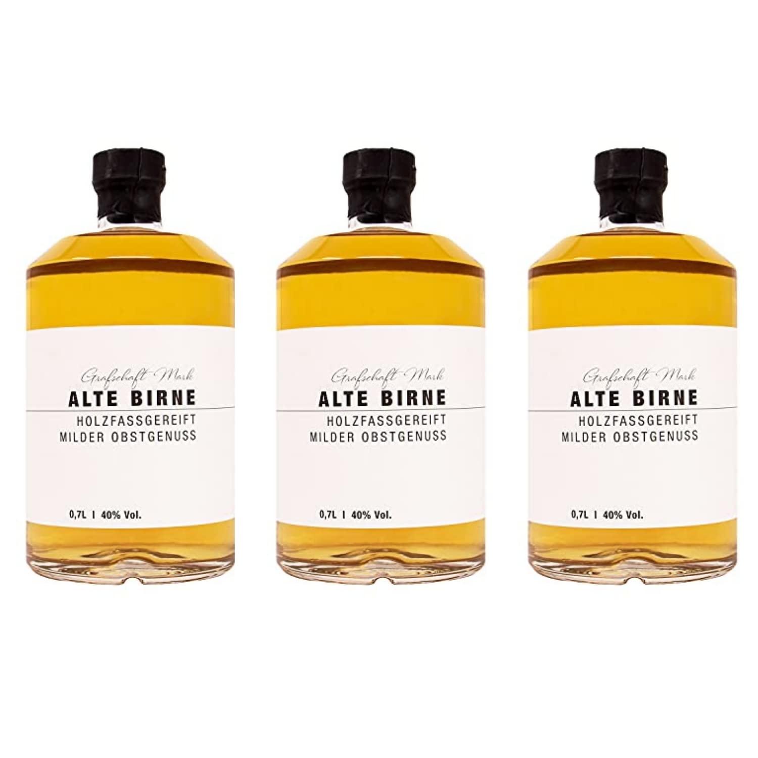 Grafschaft Mark Alte Birne Schnaps 3 x 0,7 L | 40% vol. Alkohol | milder, holzfassgelagerter Obstbrand aus Deutschland | fein fruchtiges Aroma von Birnen | hochwertige Spirituose