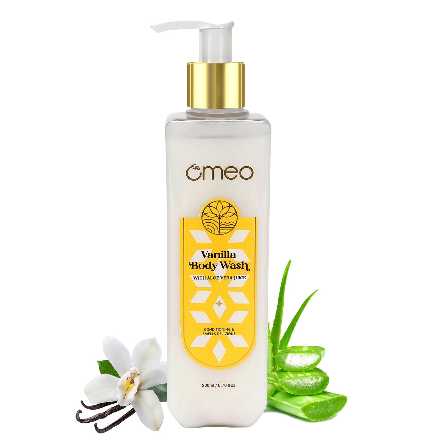 PRZX Vanilla Body Wash Shower Gel 200ml with Aloe Vera Juice Soap-Free Paraben-Free Gentle Cleanser Long-Lasting Vanilla Fragrance