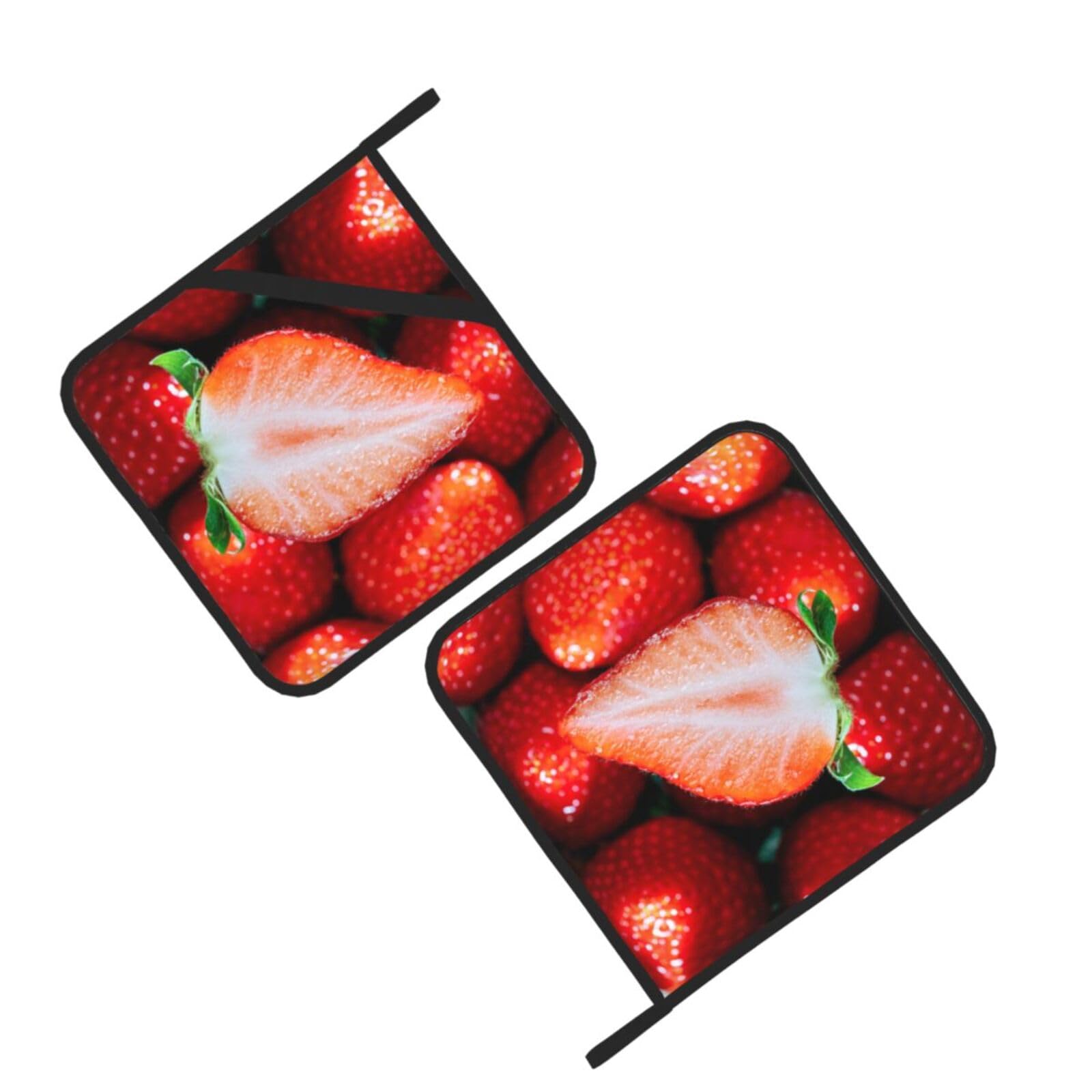 Strawberry Printed Oven Pot Holders Set of 2 Pcs Heat Resistant Kitchen Microwave Potholders for Cooking Baking Grilling