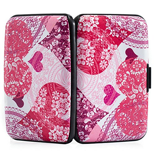 Image of Elfish Mini RFID Aluminum Wallet Credit Cards Holder Business Card Case Metal ID Case for Men Women (Red heart)