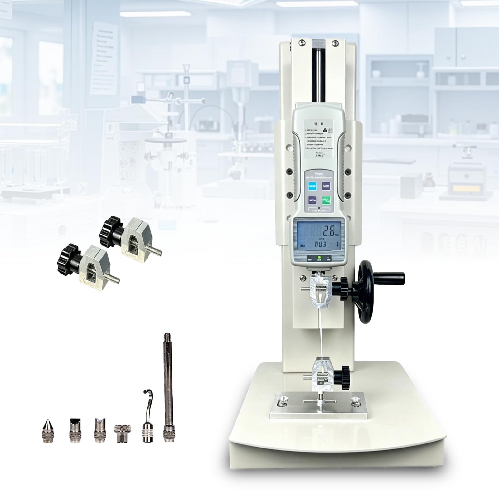 ZHENYUWANG Travel/Tension Tester (Digital Force Gauge Assembly): 10–2000N digital tension tester with ±0.5% accuracy, equipped with multifunctional fixtures 50N