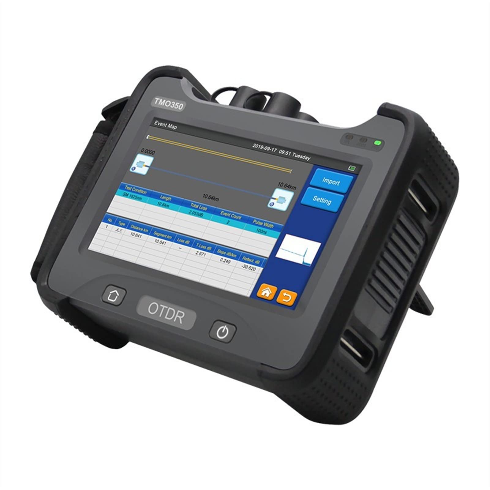 Tester kabli sieciowych, TMO350 OTDR. Odbiór domeny w czasie optycznym 850/1300/1310 / 1550Nm Cztery zintegrowane zintegrowane multimode fali