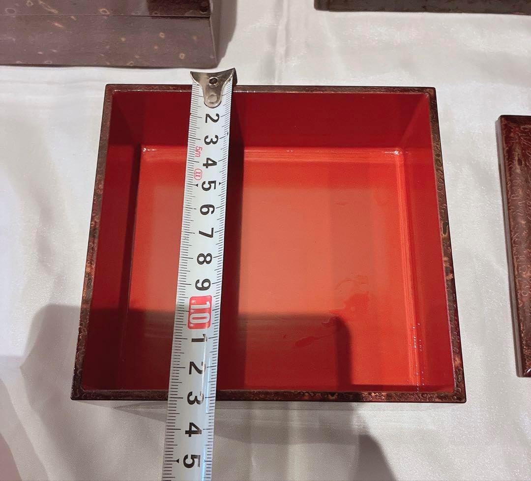 アンティーク品(明治)4段 若狭塗り ミニお重＆木箱のset 4