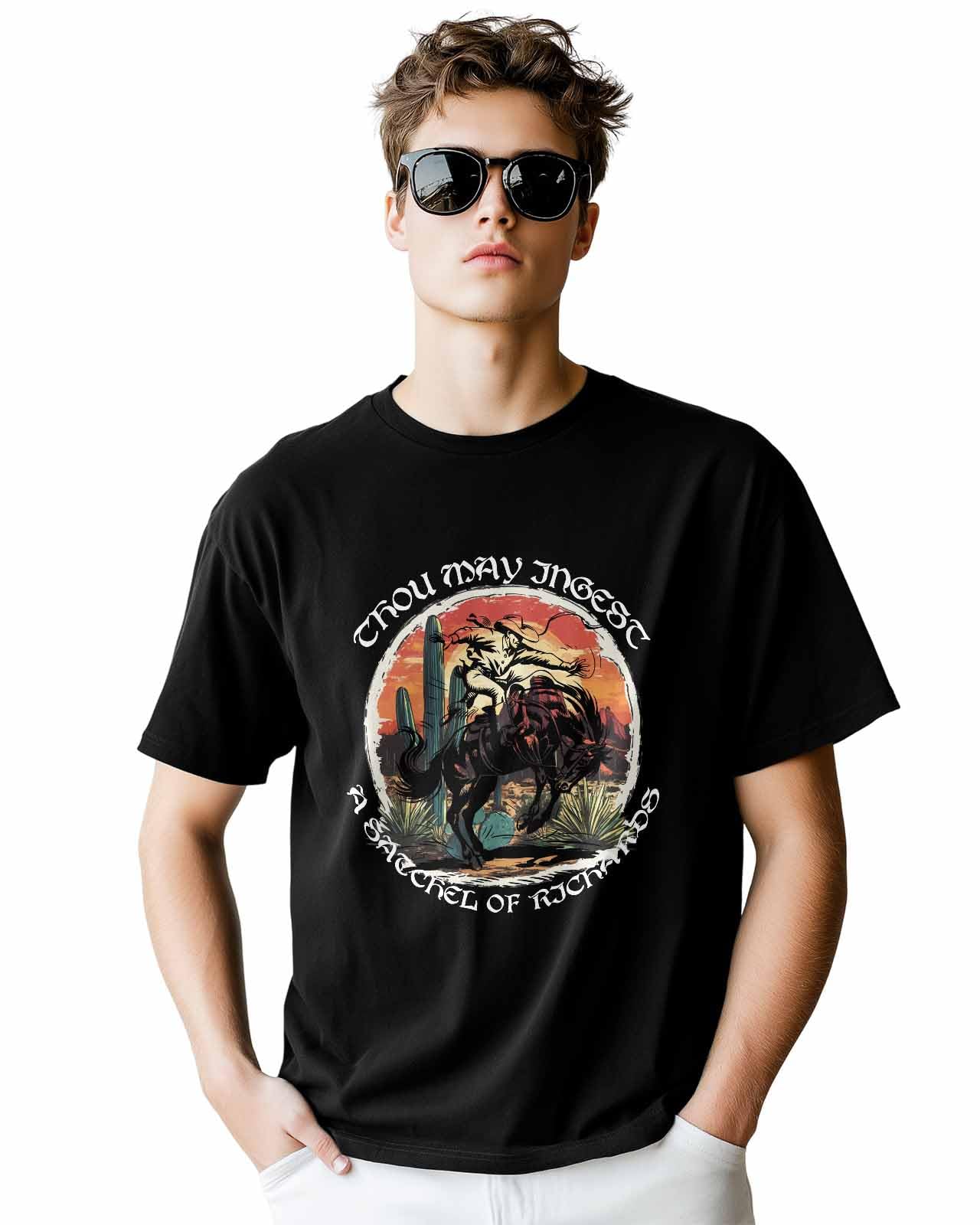 Cowboy Desert Mens Graphic T-Shirt Casual Short Sleeve Printed Tee Retro Cartoon Summer Crewneck Top Trendy Gift for