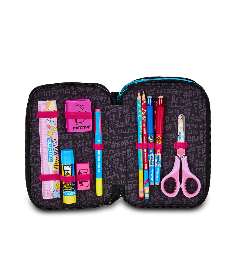 Mitama Astuccio Scuola 3 Scomparti, SUPER TRIPLO COLOR SPLASH GIRL, Contenuto 50 pz, Completo di Matite, Pennarelli, Portapenne Scuola Elementare Bambina
