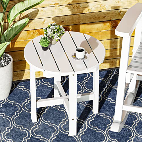 Kerrogee Outdoor Side Table,18 Inch Wooden Patio Side Table With Compact And Reinforcing Design, Weather Resistant Solid Wood Table For Backyard, Lawn, Balcony, Deck (White) #TOP6