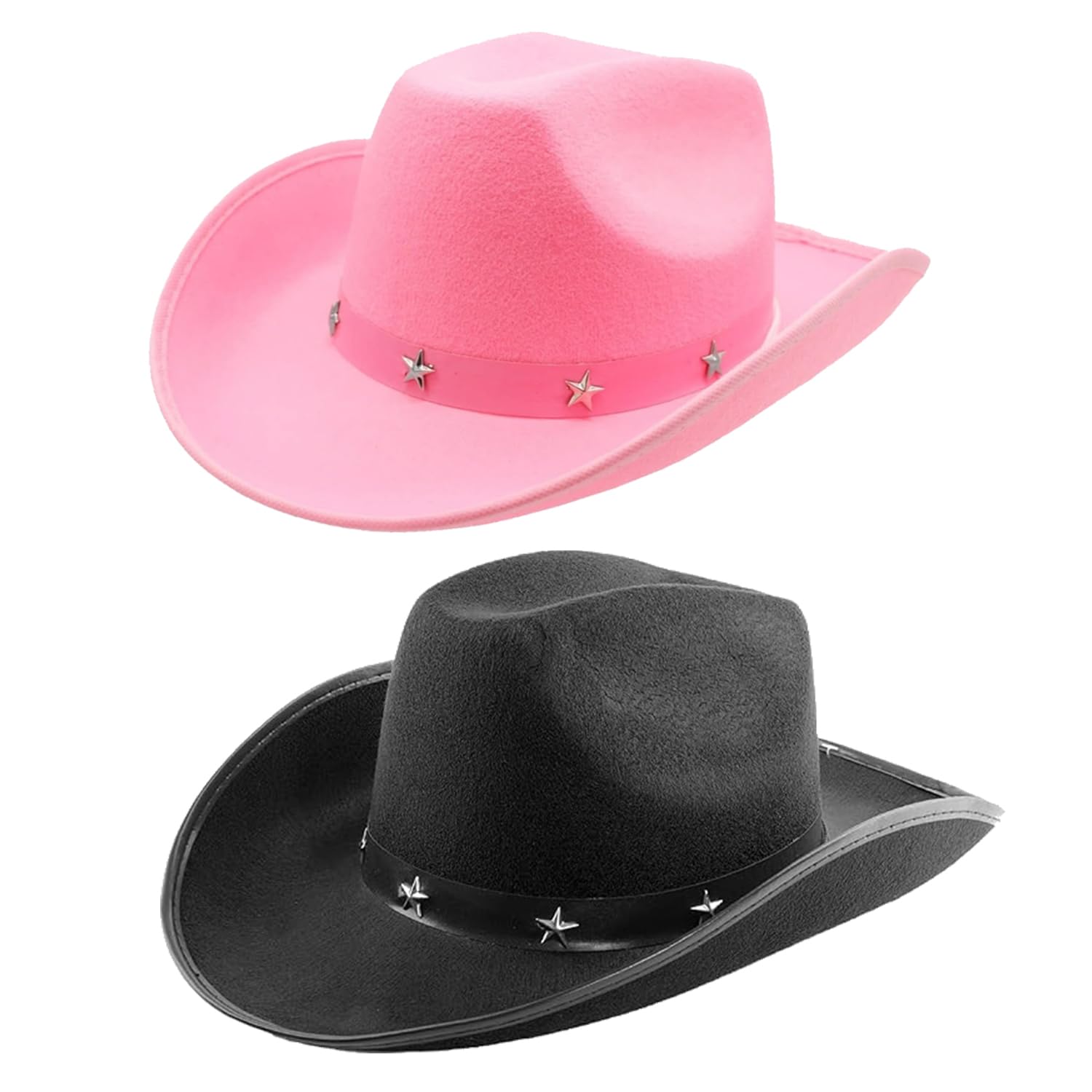 Pink & Black Cowboy Hats - Set of 2 Felt Star Studded Cowboy Hat Cowgirl Hats Wild West Fancy Dress Accessory