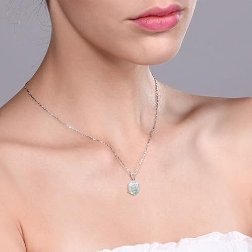 Miniatura 2 de Gem Stone King Collar con colgante de piedra natal ovalada de plata de ley 925 de 0.315 x 0.236 in para mujer con cadena de plata de 18 pulgadas