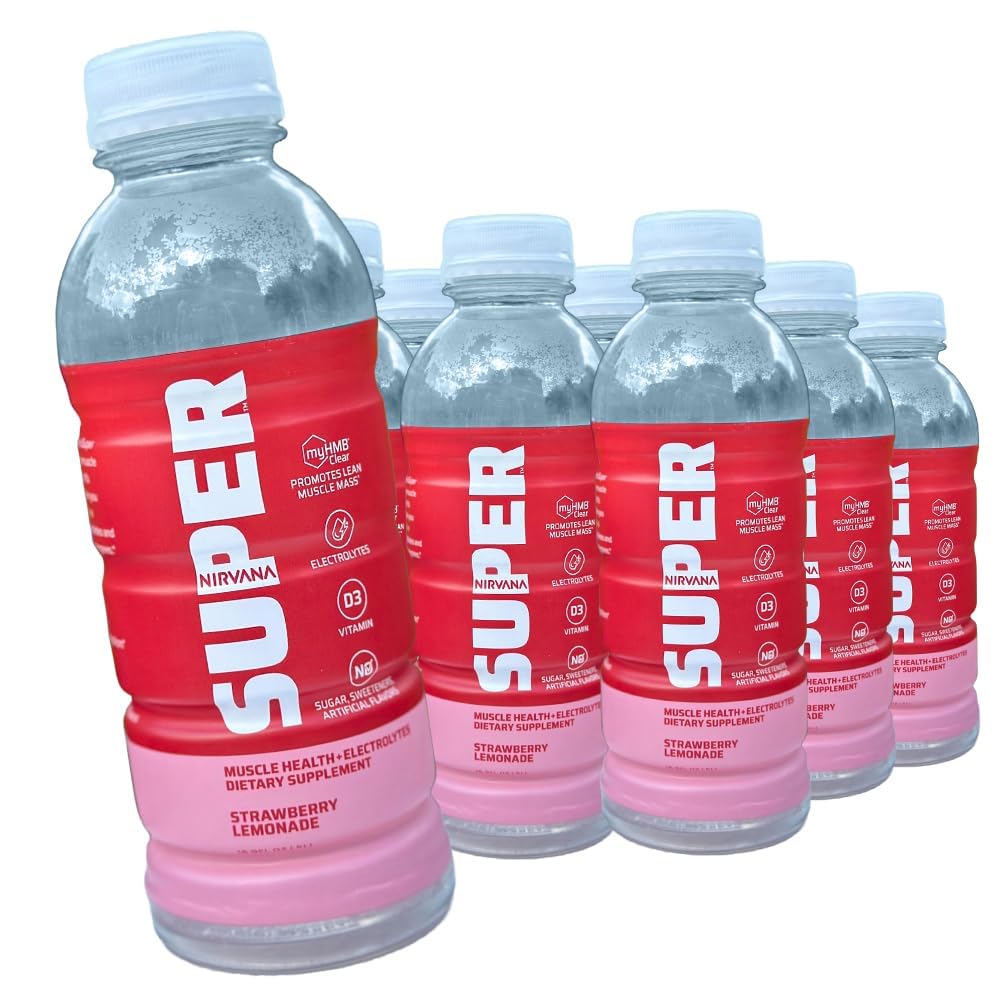 Nirvana Super Water Strawberry Lemonade - HMB Infused Beverage Water with Vitamin D - Natural Spring Water, Pure Hydration - (16.9 fl oz - 12 Bottles)