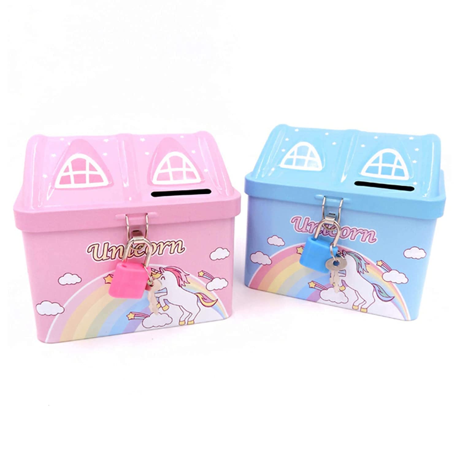 AMANVANI Money Piggy Bank with Lock & Key Coin Bank for Kids Girls & Boys Cartoon Small Coin Box Piggy Bank Saving Bank Return Gifts hut Piggy Bank 2 Piece (B09XHL5M13) Amazon Price History, Amazon Price Tracker