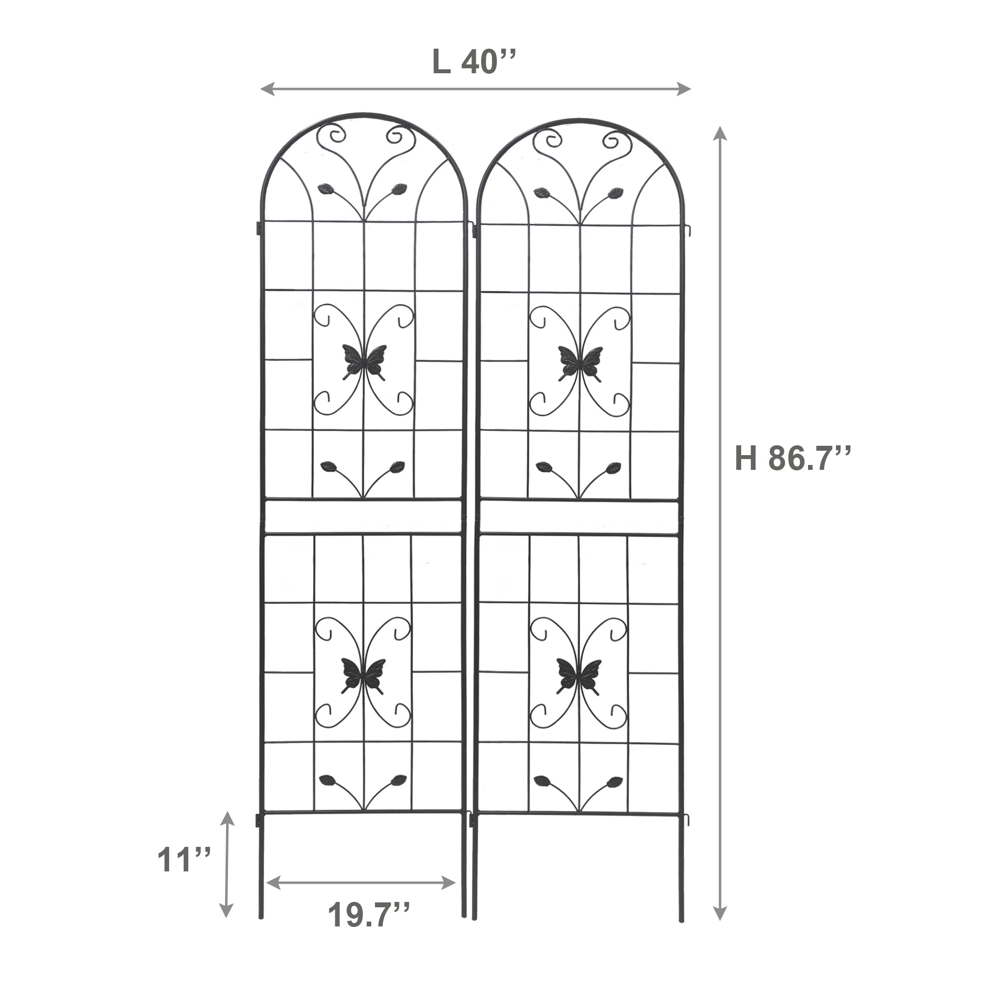 Rankgitter aus Metall 2er / 4er Set, 220 x 50 cm, Pflanzenstütze für Kletterpflanzen und Rosen, Rankgitter für Garten, Balkon, Terrasse und Innenbereich, Schwarz (2er Set)