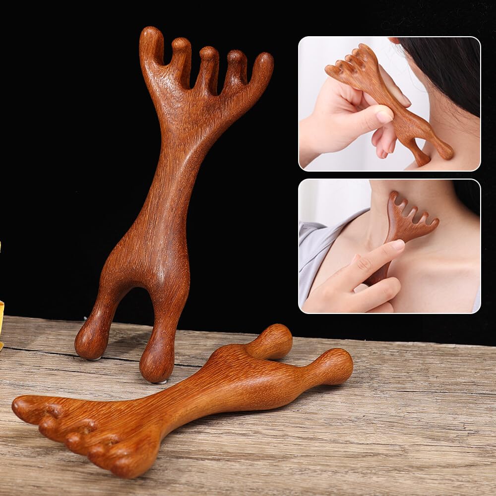 Flavoma Natural Wood 7-Finger Antler Hair and Scalp Massager | Wood Design Multi-Functional | Multifunctional Meridians Scalp Massage Gua Sha | Scalp Massage No Static Head Massager Physical Therapy 4