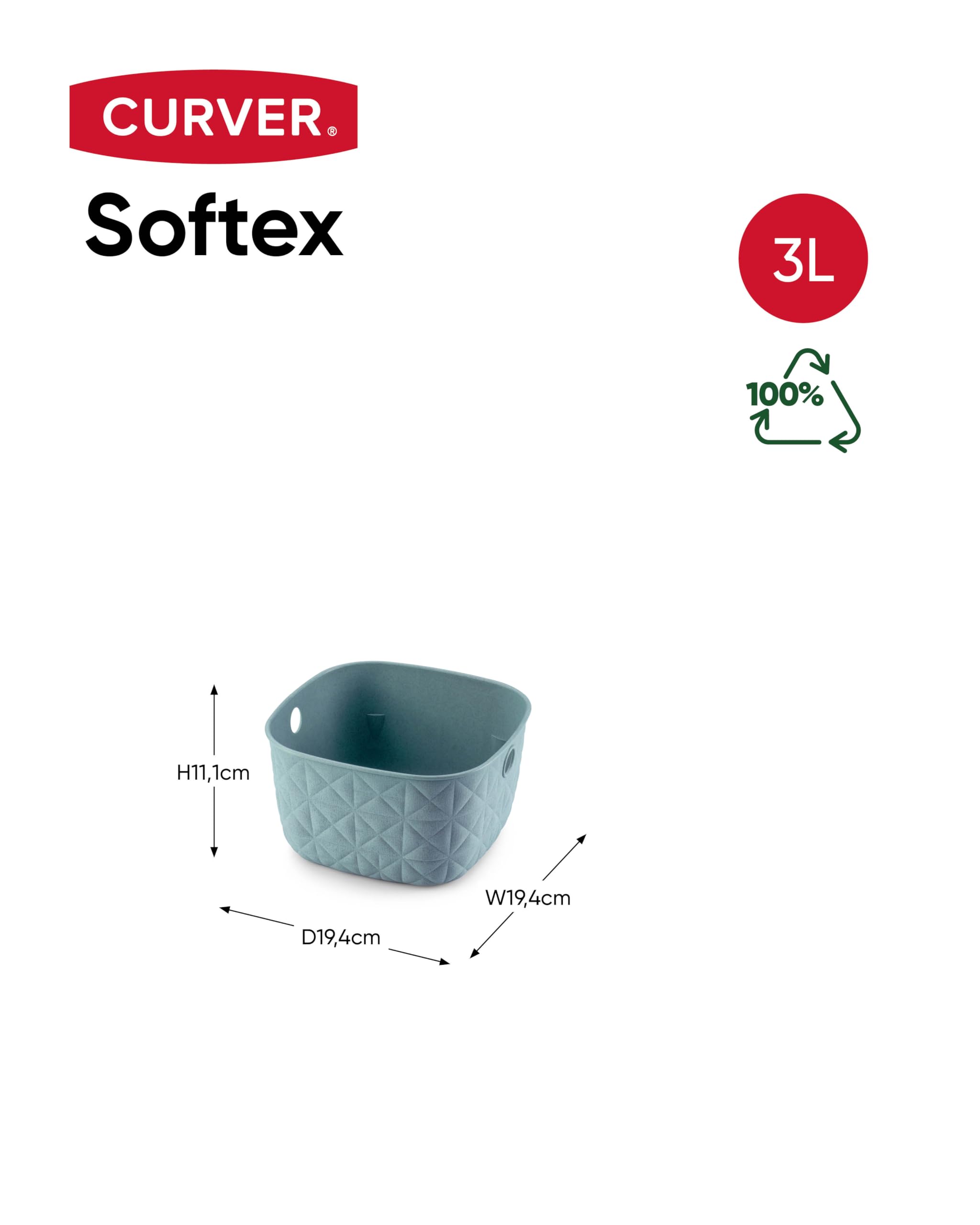 Panier De Rangement CURVER Softex 19L - Gris - Léger, Empilable, 100% Matériaux Recyclés