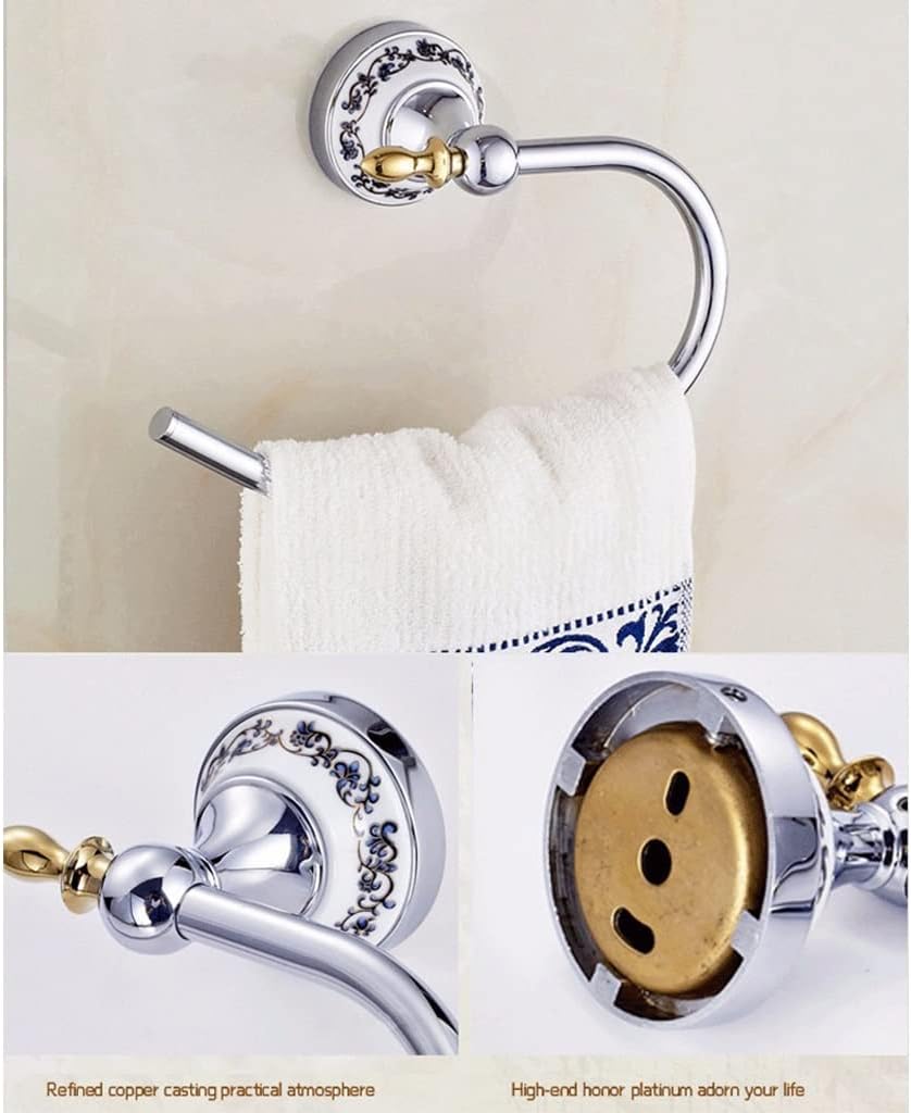 LSLYTQ Towel Rings, Chrome Metal Towel Holder, Towel Hangers Storage Wall Mounted Ceramic Bathroom Accessories, Bath Towel Racks