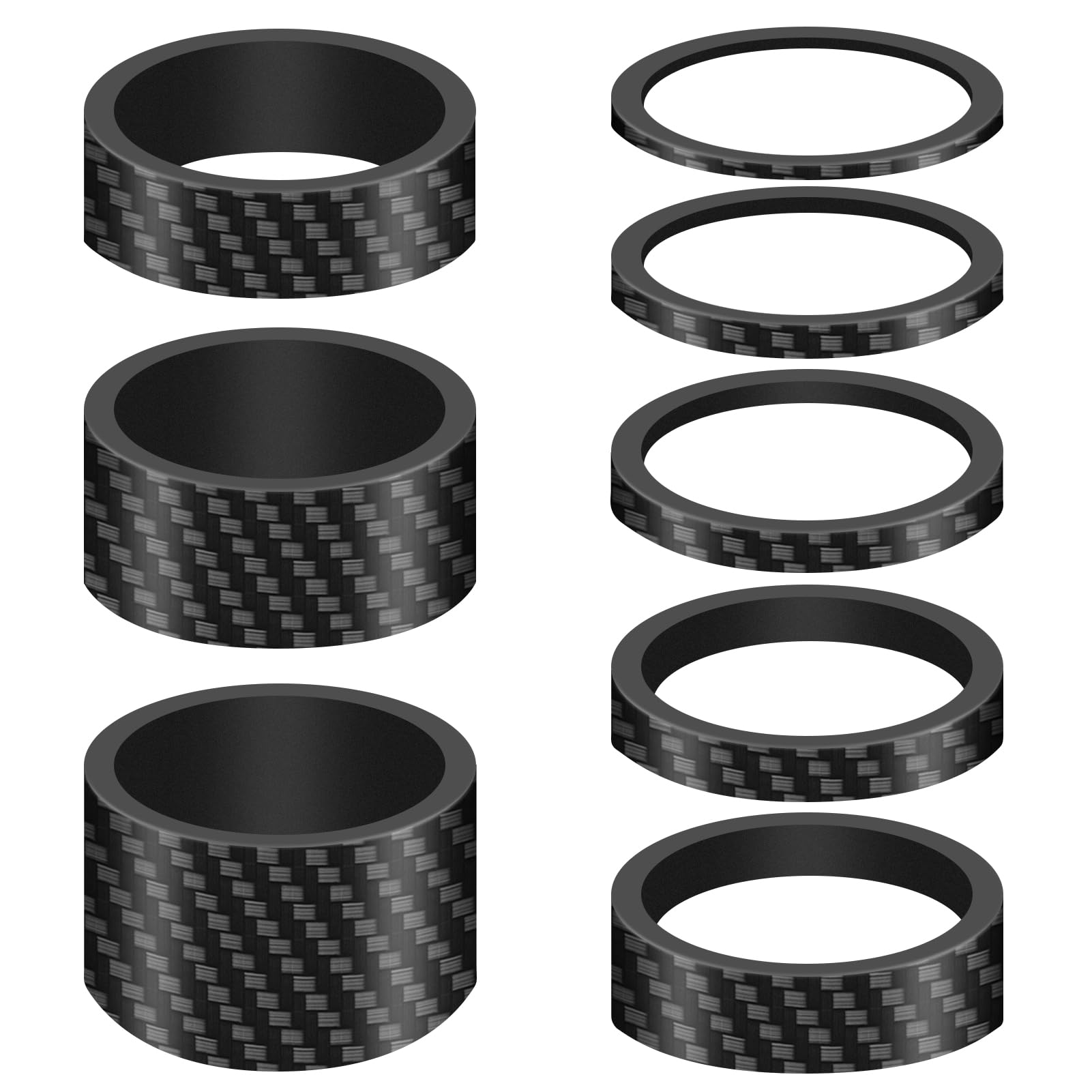 Entretoises Guidon Vélo - Lot De 8 - Aluminium Noir - 2/3/5/10mm - VTT, Route, BMX