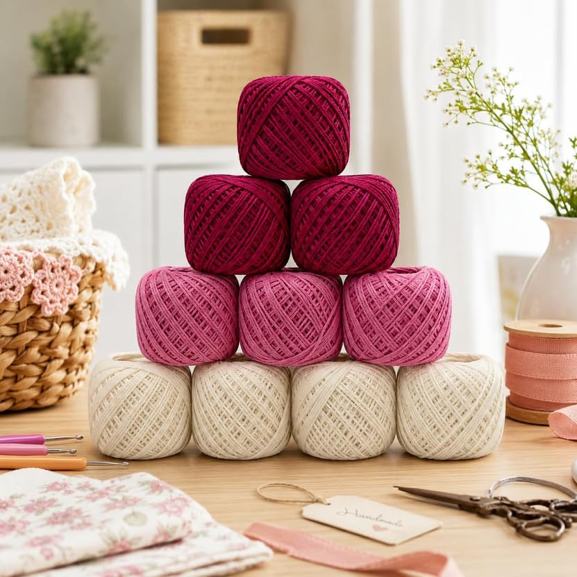 Nisrix Crochet Cotton Thread Yarn Combo, 10 Rolls, Pink - Image 2