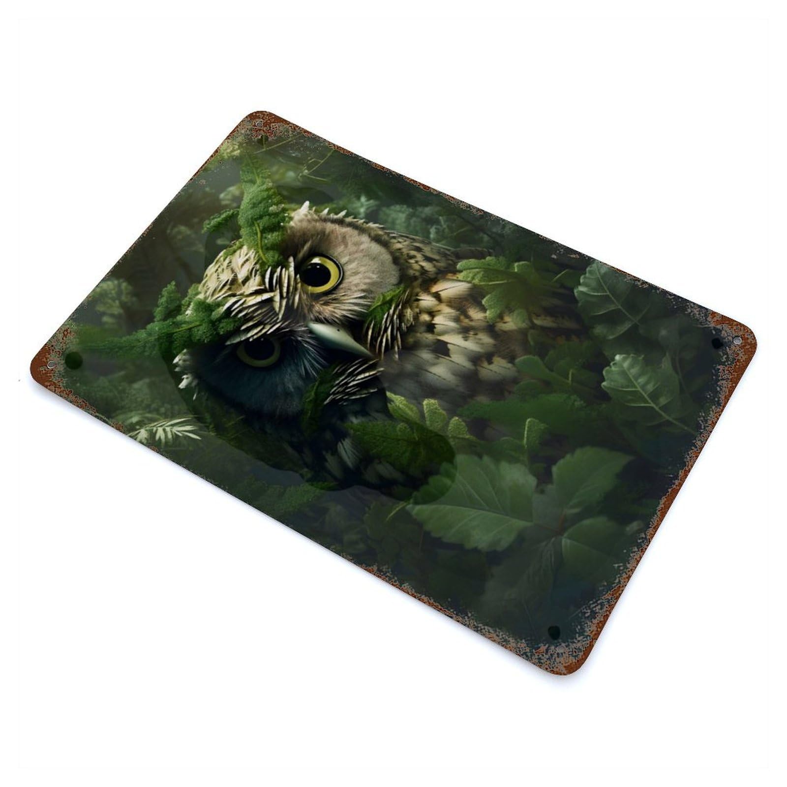 Owl 1 Weathered Tin Sign 11.8"x7.9", for Patio, Garden Room And Bar Decor, Farmhouse Wall Decor