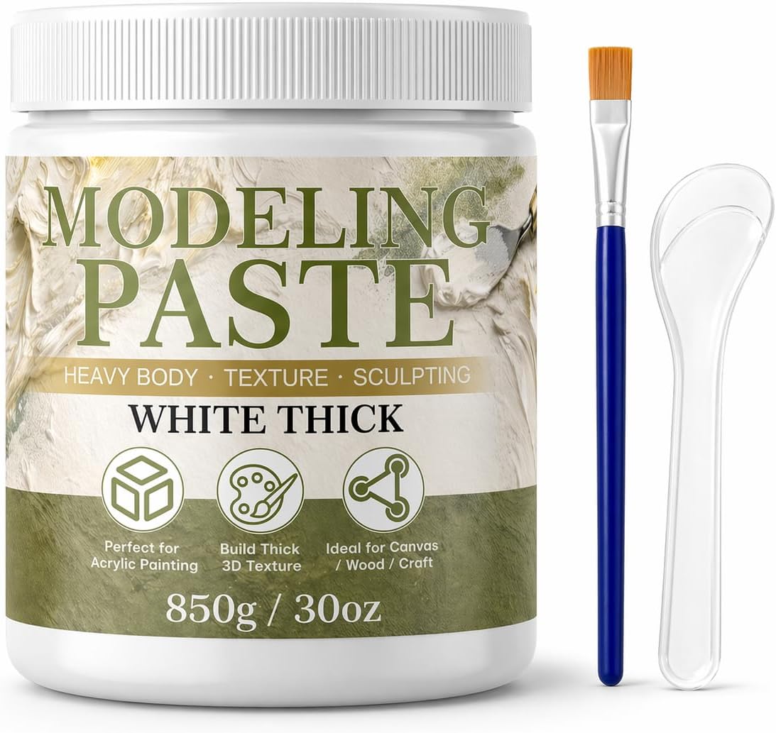 Thick Modeling Paste White 30oz / 600ml - High Density Acrylic Medium for Texture, Thickness, Dimension Additive, Color Adjustment Acrylic Texture Paste for Canvas, Wood, Mixed Media