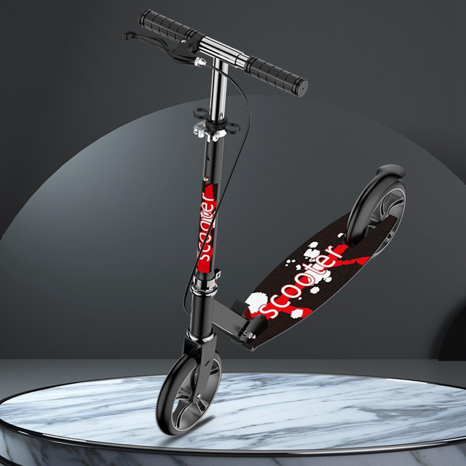 Scooter Plegable FáCil, Rueda De Goma Maciza, Altura Ajustable En 4 Niveles, Pedales Agrandados Y Ensanchados, Capacidad De Carga De 100 Kg, para Adolescentes Y Adultos Black