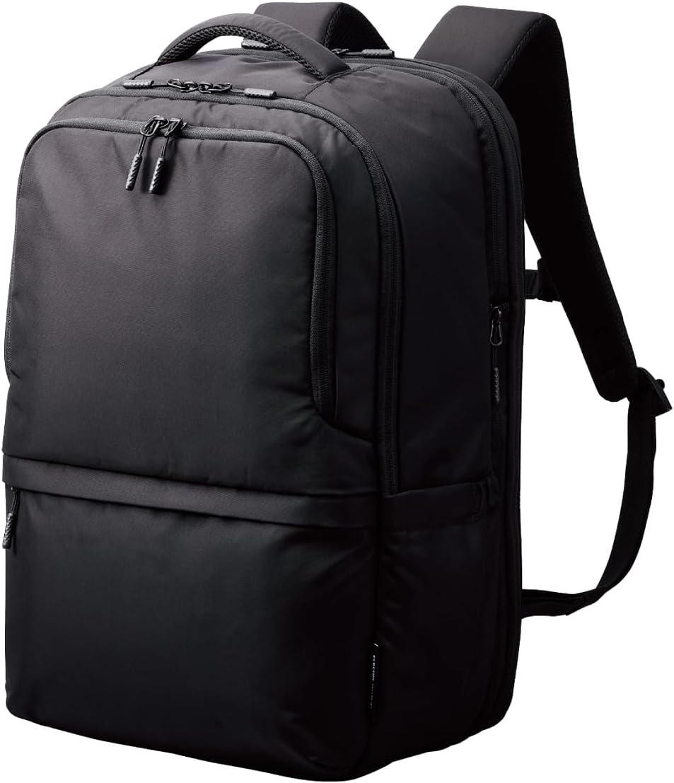 Elecom BM-BPTHBK Backpack, Thin Type, 15.6 inch (12 L), Water Repellent, Heavy Duty Zipper, Black