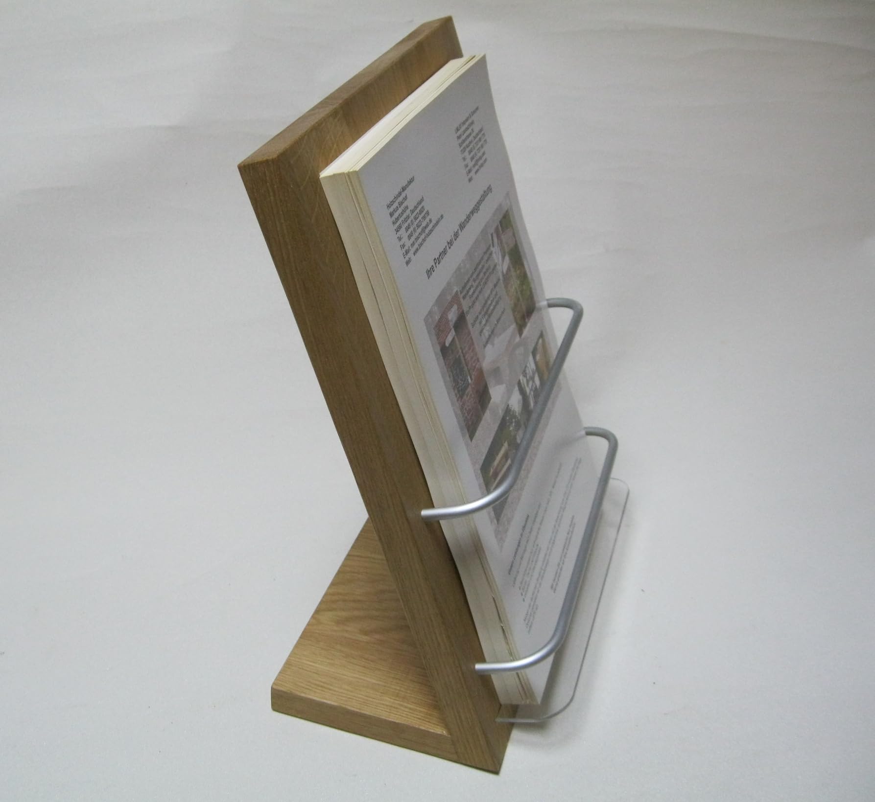 LINLAY Intarsien & Gravuren DIN A4 Flyerhalter robust Holz Alu Acryl Prospektständer Flyerständer Prospekthalter