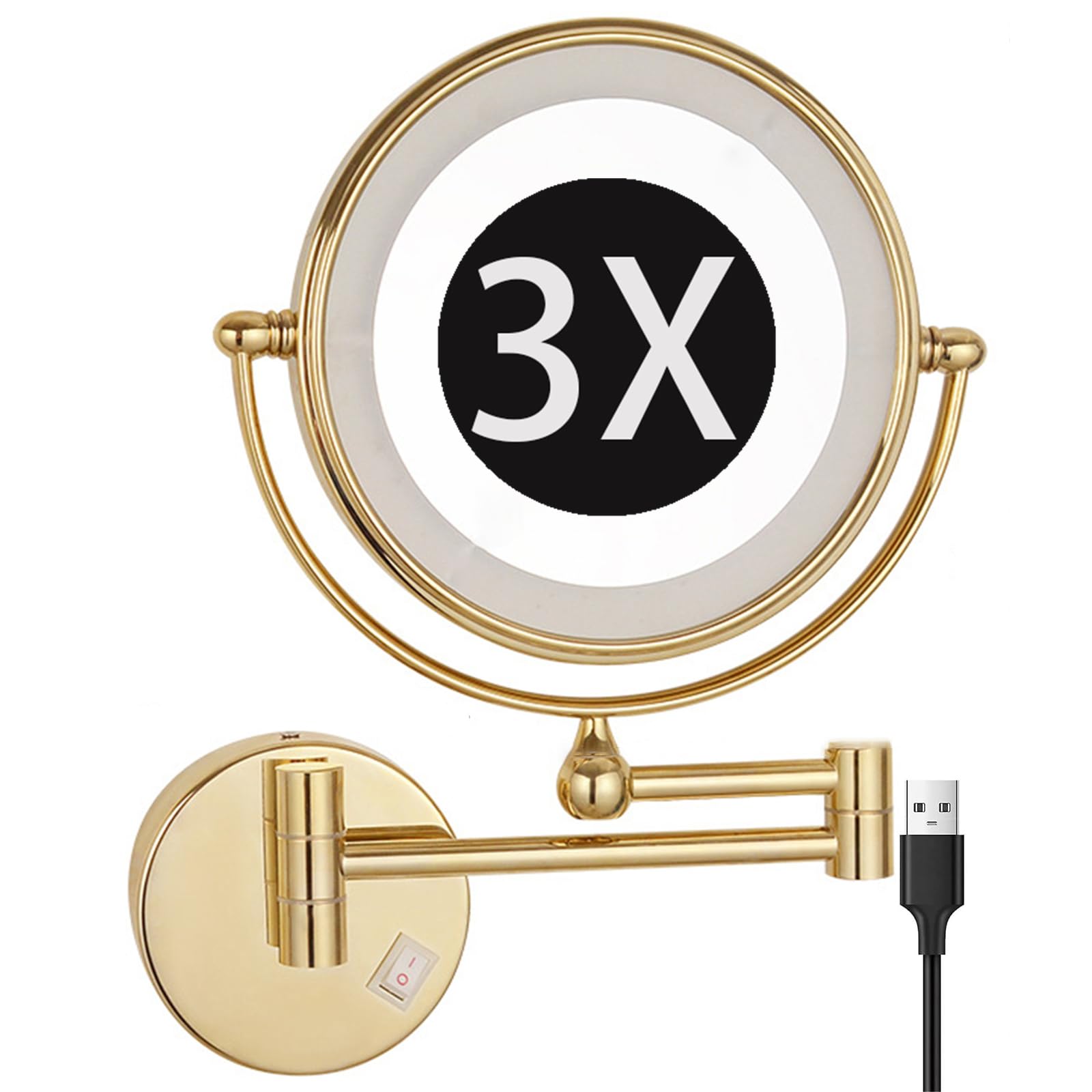 Miroir de maquillage mural doré éclairé miroir grossissant LED