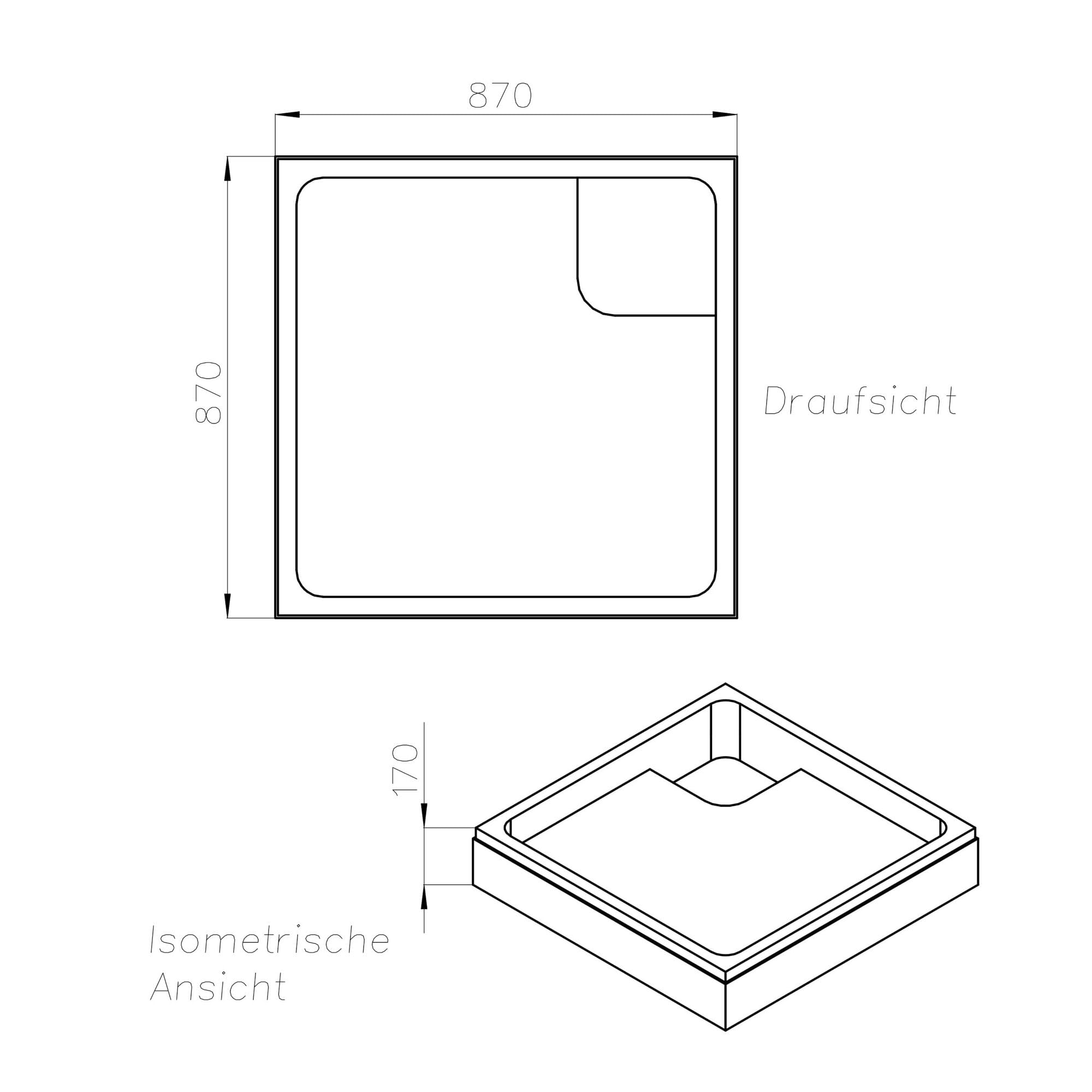 Schulte Duschwanne Cala 90x90 cm, quadratisch aus hochwertigem Sanitäracryl inkl. Wannenträger, Ab- und Überlaufschutz, Pflegeleicht und alterungsbeständig, Größe wählbar