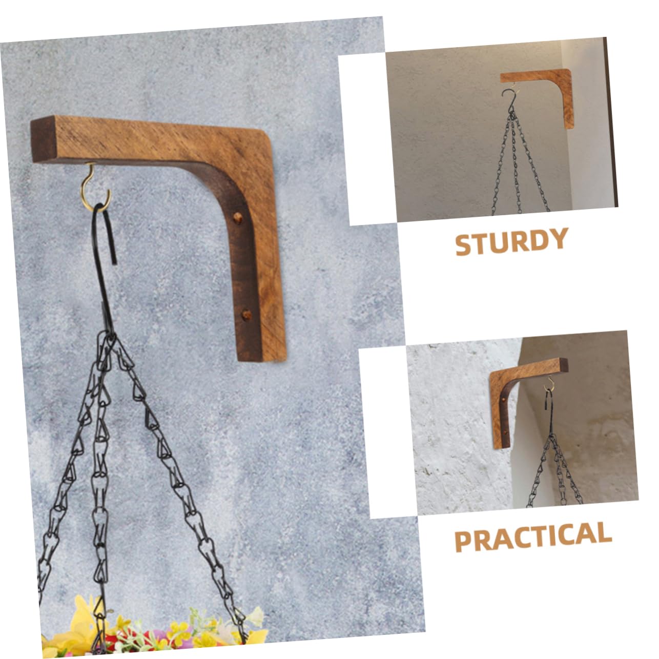 BESPORTBLE 3 Ensembles Crochet Pour Plantes Suspendues Cintre De Panier De Fleurs Crochets Suspendus Pour Pots De Fleurs Crochet Pour Pot De Bois Light Brown 3 Pièces * 3