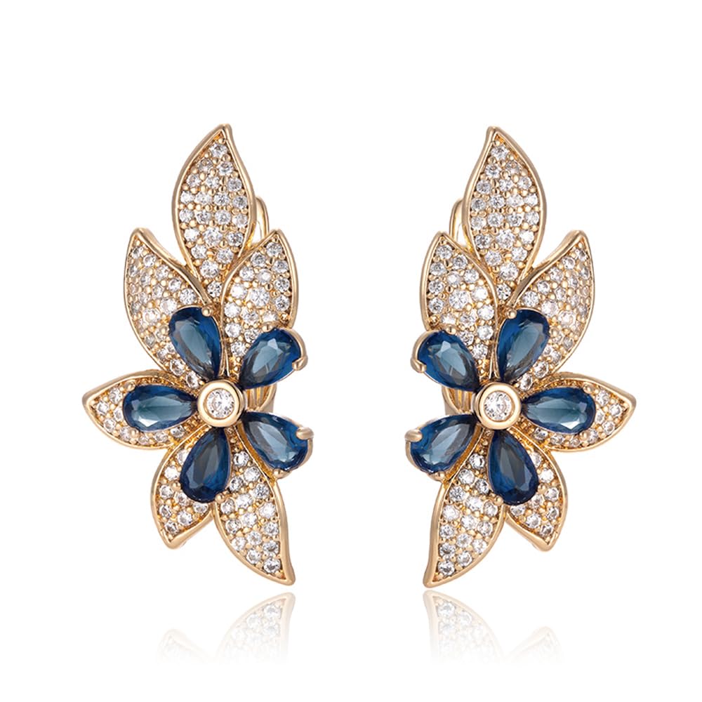 XUPING Crystal Flower Stud Earrings 18k Gold Plated Cubic Zirconia Hypoallergenic Floral Jewelry For Women