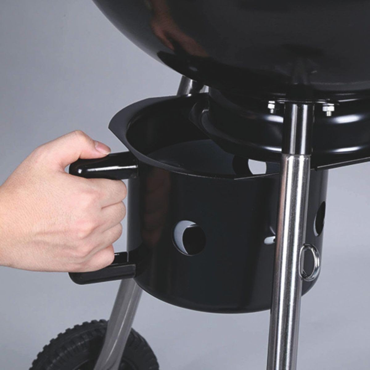 Intec – Barbacoa de carbón de leña con trípode Ø57 cm, rejilla para cocción y tapa, termostato para cenizas, barbacoa, redonda, 2 ruedas, cocina exterior, jardín, terraza