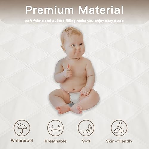 Miniatura 2 de Mecerock Protector de colchón individual impermeable, acolchado, marfil, bolsillo profundo de 18 pulgadas, lavable