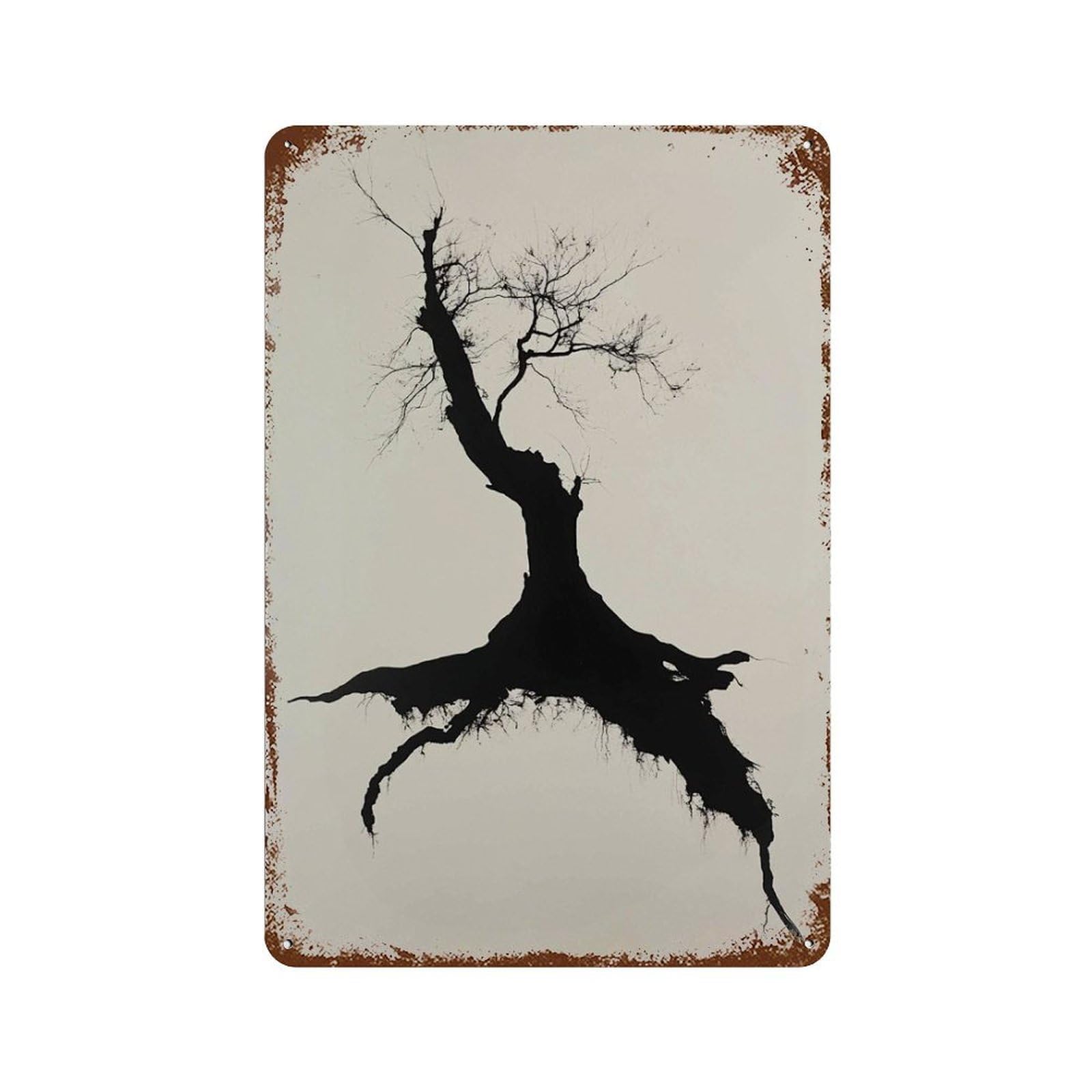 xiaoxiaoshen Minimalist Tree Silhouette Black Ink Nature Zen Botanical Wall Decor Art Metal Tin Poster Modern Home Decor Art Home Bar Shop Decorations Vintage Sign 30x20cm
