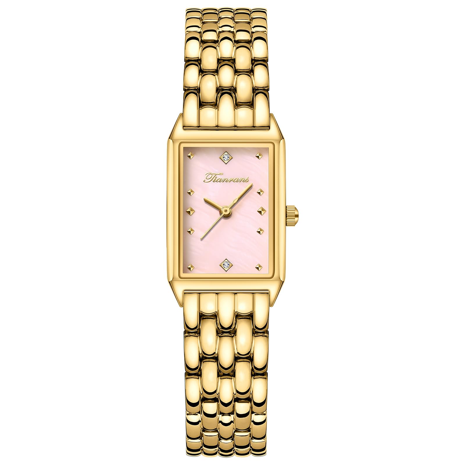 Gold Watches for Women with Vintage Rectangular Case,Luxury Diamond Dial,Stainless Steel…
