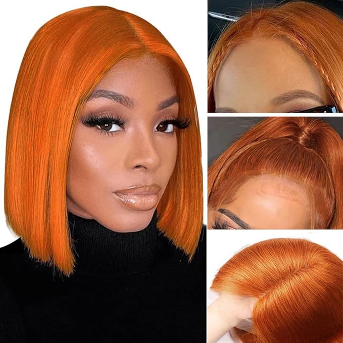 Ginger Orange Bob Lace Front Wigs Human Hair 13X4 HD Transparent Lace Front Human