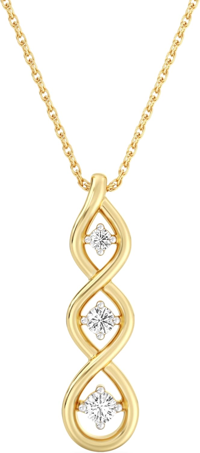 GILDED Itsy Bitsy 14KT Gold Plated Sterling Silver Pendant Necklace, 0.10 Cttw, SI1 F-Color Lab Grown Diamond, 18” Chain with Spring Ring Lock