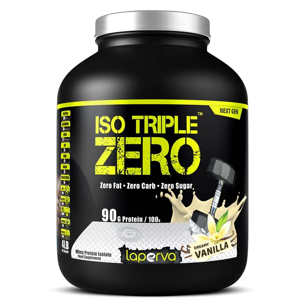 Laperva ISO Triple Zero Whey Protein Isolate – Over 27g Protein, Zero Carb, Zero Sugar, Zero Fat – BCAA-Rich, Fast Absorption, Soy-Free, Halal-Certified (4lb - 60 Servings) (Dreamy Vanilla)