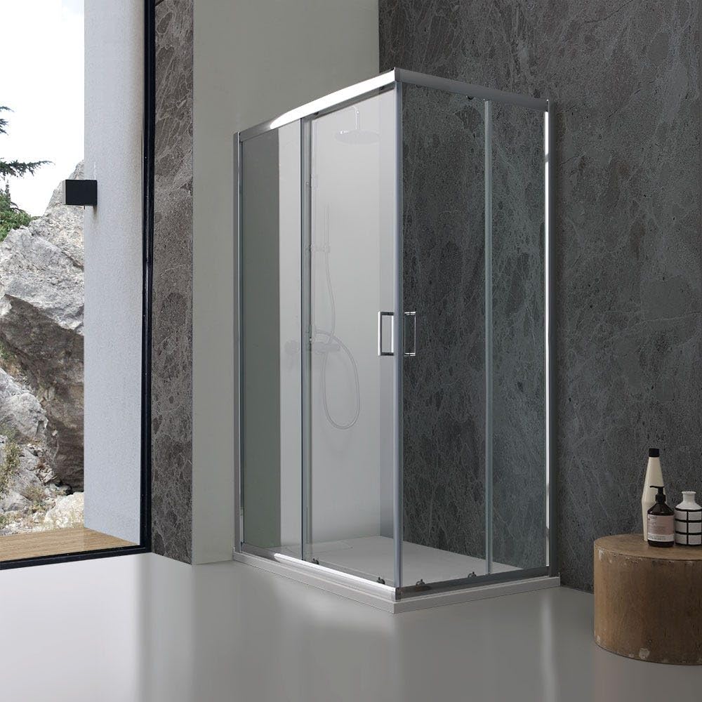 Kiamami Valentina - Ducha 70x120 con apertura en esquina, transparente, estructura de aluminio | Giada
