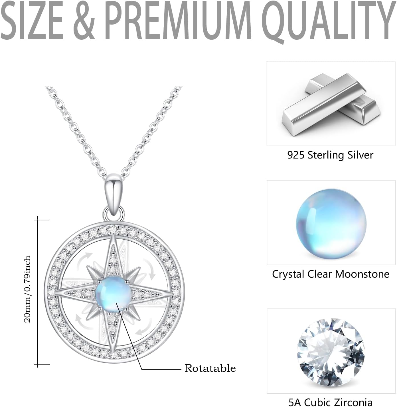 Star Necklace for Women Girls 925 Sterling Silver Star Moonstone Pendant Necklace Infinity/Round Spin Star Necklace Star Jewelry Gifts for Women Girls - Image 5