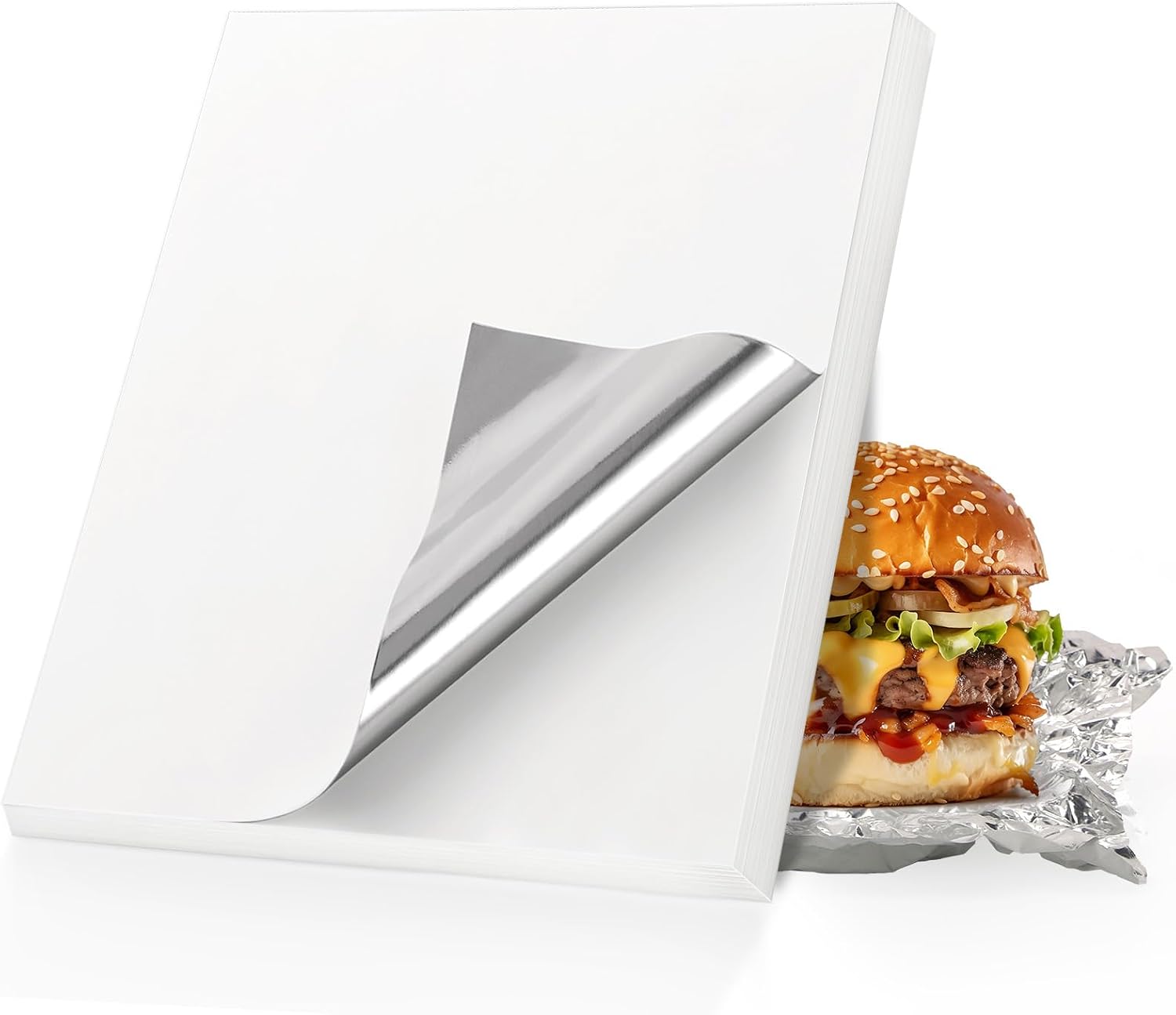 EUSOAR Sandwich Paper Wraps, 100 Sheets 12"x 12" White Heat Insulated Burritos Wrappers, Precut Aluminum Foil Grease-Resistant Hamburger Sandwich Hot Dogs BBQ Wrapping Paper Sheets for Deli Food